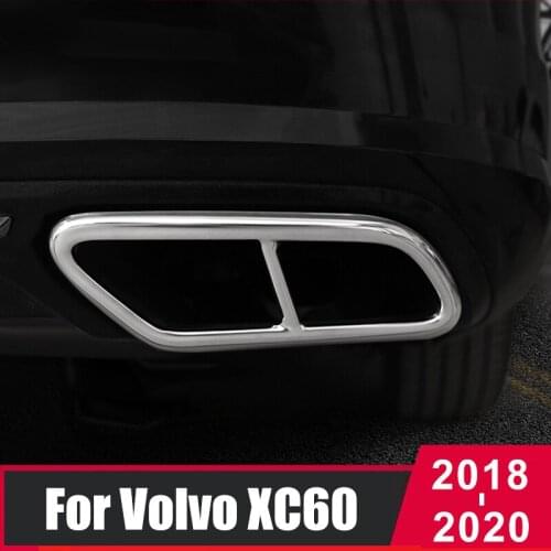 For Volvo XC60 2018 2019 2020 Car Rear Dual Exhaust Muffler End Pipe Stickers Cover Trims Accessories Stainless Steel 2PCS