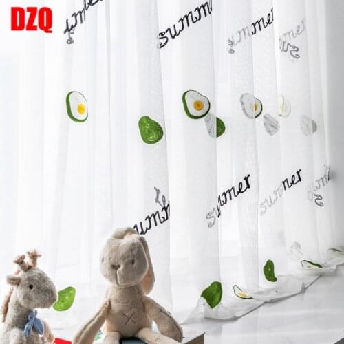 Avocado Gauze Curtains for Living Dining Room Bedroom Embroidered Fresh and Simple Translucent Curtains