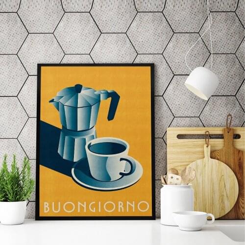 Buongiorno Coffee Wall Art Pictures Print Vintage Canvas Painting Kitchen Cafe Shop Poster Wall Home Decoration