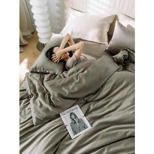 Tencel Four-Piece Summer Bedding Ice Silk Bed Sheet Silk Home Textile Bed Naked Sleeping Quilt Cover