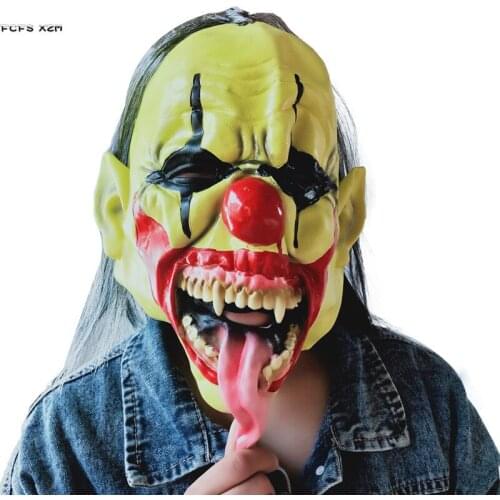 Scary Joker Circus Clown latex mask Horrible Halloween Demon Devil Costume hood Purim Carnival parade Cosplay party tricky props