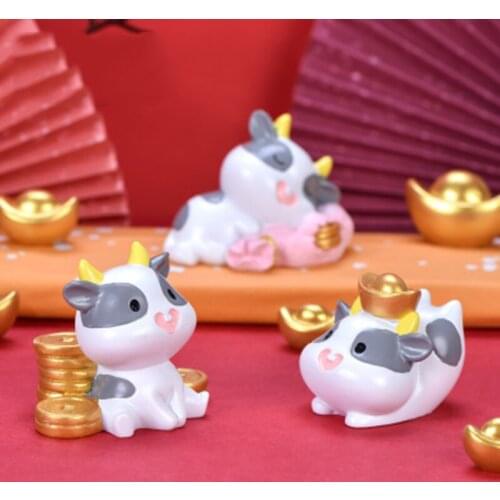 ZOCDOU1 Piece Lucky Cow Year Small Statue Little Figurine Crafts Figure Ornament Miniatures