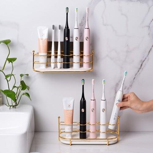 5+1 Holes Wall Toothbrush And Toothpaste Stand Holder Bathroom Accessories Metal Shelf Storage Rack