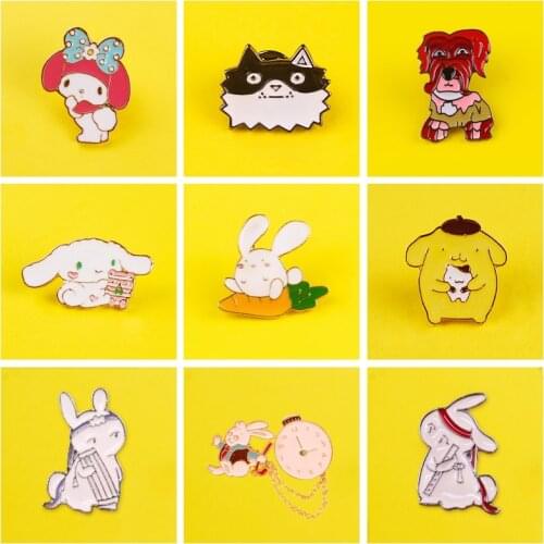 Lovely Rabbits Badges on Backpack Cute Dog Badges for Clothes Animals Enamel Pins for Backpacks Clothes Lapel Pin Badge Gift DIY