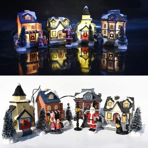 Newborn Baby Miniature Dollhouse Christmas Luminous House with LED Light Durable Resin Craft Toys for Children Adults Decoration