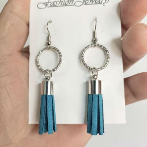 Fashion 7 cm Golden Silver Suede Tassel Drop Earrings Copper Cap Pendant Shiny Circle Dangle Eardrop For Women Party Decoration