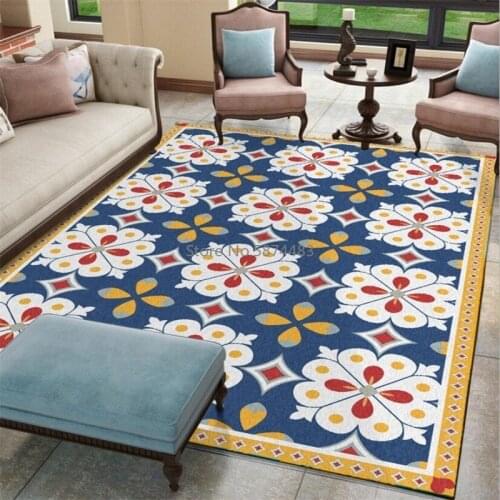 Fashion retro American denim blue white yellow floral guest bedroom bathroom kitchen floor mat carpet