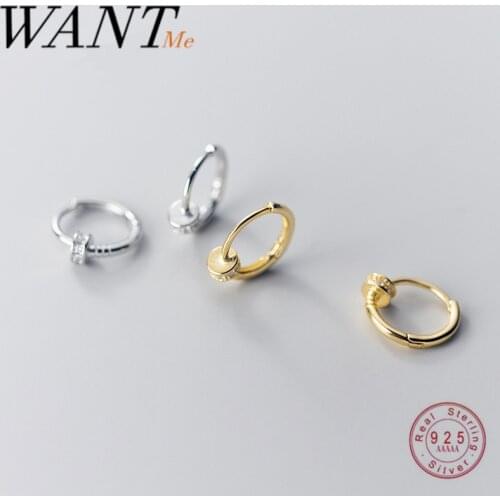 WANTME Real 925 Sterling Silver Small Pinion Round Ear Buckle for Fashion Women Minimalist Korean Mens Rock Wheel Earrings