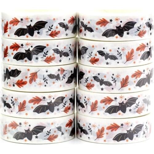 NEW 10pcs/Lot Decorative Black and Orange Bat Leaf Halloween Washi Tapes Bullet Journal Adhesive Masking Tape Cute Papeleria
