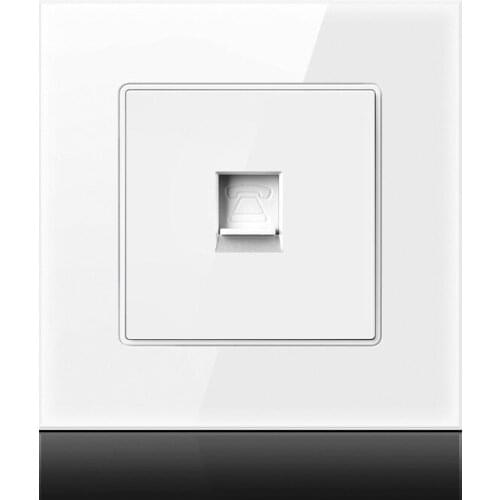 EU Standard Computer Phone TV Wall Socket Panel, Computer connect Jack, Crystal Glass Panel Cable,Rj45 socket,86*86