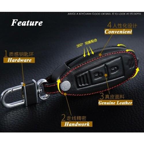 Fit For Suzuki SX4 S-Cross 2014 2015 Car Keychain Genuine Leather Case Cover Key Chain Ring Fob Car Key Holder Accessories