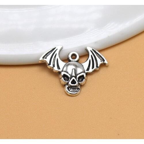 30pcs Bat Head Devil Charm Silver Color Pendant Fit Diy Handmade Findings Jewellery Making Accessories Halloween Gift Wholesale
