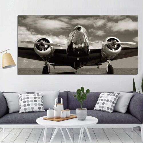 Retro Print Abstract Blank White Airplane Landscape Painting Aircraft Landscape Poster Canvas Art Wall Picture for Living Room