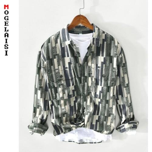 New Men shirt Fashion long sleeve Printed shirt man tops 100% cotton high quality camisas masculin Asian size Z126