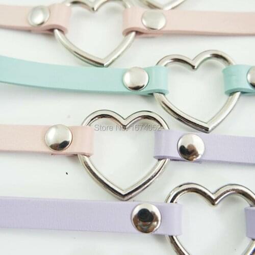 Sexy Women Girl Harajuku Punk Gothic 100% Handcrafted Heart Choker Real Leather Collar 90s Necklace