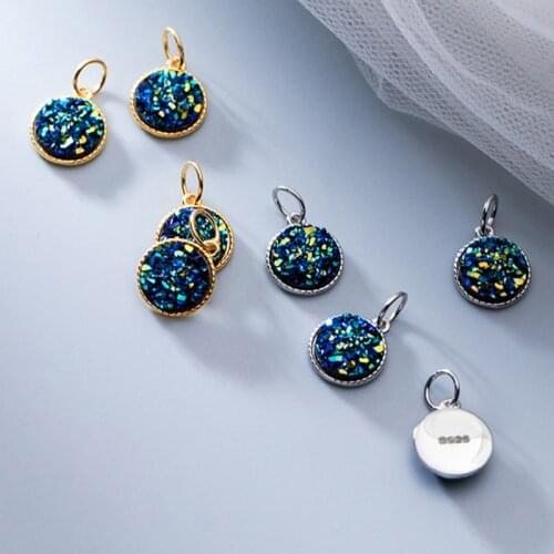 925 Sterling Silver Pretty Sequins Round Circle Charms 9mm Starry Sky Design Silver Pendants Diy Jewelry Findings Supplier