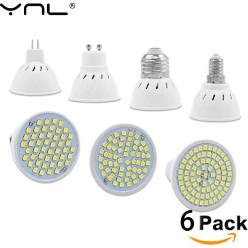 YNL 6pcs/lot Lampada LED Bulb GU10 E27 E14 MR16 3W 5W 7W 220V 240V Bombillas LED Lamp SMD 2835 48LED 60LED 80LED Spotlight