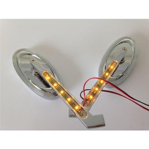 Motorcycle LED Turn Signal Integrated Side Rearview Mirrors Chrome For Honda For Kawasaki For Suzuki For Yamaha Cruiser Bikes