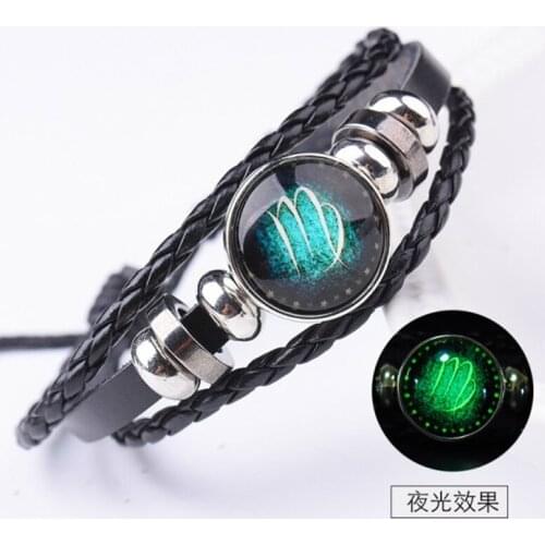 12 Constellation Bracelets Luminous Bracelet Charm Leather Bracelet Braided Bangle Men Boys Women Girl Jewelry Accessories Gift
