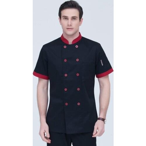Summer women and men kitchen restaurant cook workwear black chef uniform white shirt chef jacket