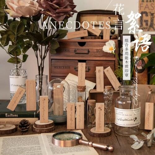 Vintage Flower Leaves Language Label Stamp DIY Wooden Rubber Stamps For Scrapbooking Stationery Scrapbooking Standard Stamp