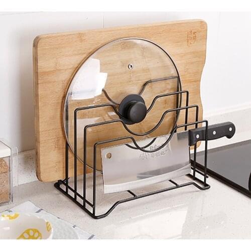 Iron Kitchen Shelf Pan Rack Cutting Board Holder Storage Pot Lid Organizer Stands Tapas Cover Stand Stainless Steel Dish Rack
