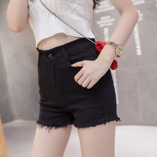 Women High Waist Jean Shorts Elastic Cotton Shorts Summer Ladys Fashion Bodycon Skinny Freyed Edge Slim Fit For Girls Full Size