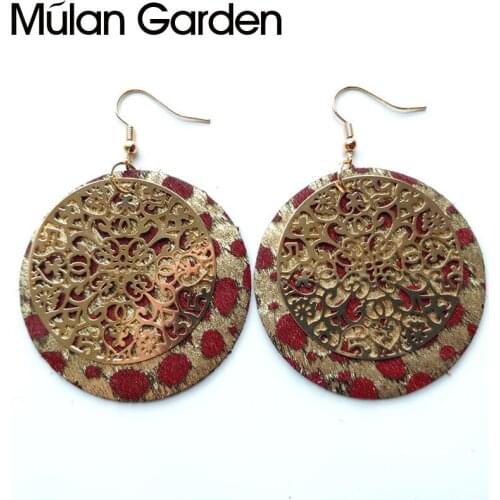 Round Animal Print Leather Earrings for Women Cowhide Hair on Color Printing Metal Accessories Statement Drop Shipping