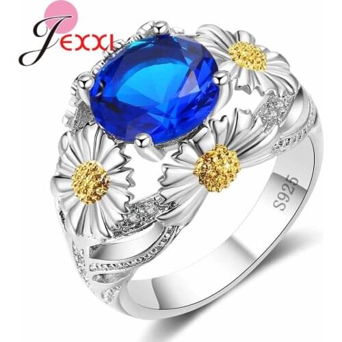 Top Quality 925 Sterling Silver Round Colorful Cubic Zircon Ring New Elegant Chrysanthemum Jewelry for Women Flower Rings