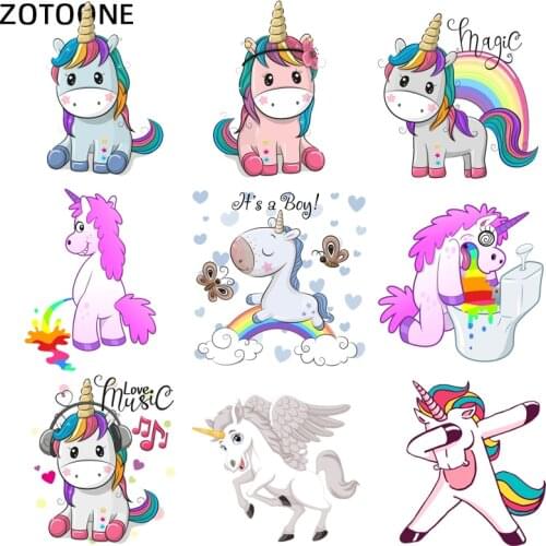 ZOTOONE Cute Unicorn Cartoon Patch for Kid Heat Transfer for Clothes DIY Stickers Iron on Patches Clothes Washable Application N