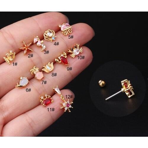 1PC 20G Gorgeous Ocean Series Ear Cartilage Earring Stainless Steel Septum Helix Piercing Jewelry Rook Lobe Stud