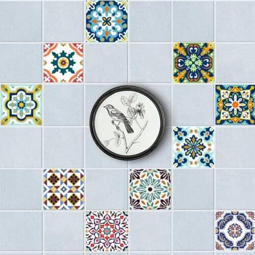 20pcs/set Colorful Printing Wall Tiles Sticker Kitchen Bathroom Tile Decals, Waterproof and Durable Floor Stickers