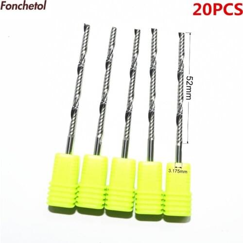 3.175mm*52mm-20pcs CNC solid carbide End Mill,tungsten woodworking router bit,1 Flute wood milling cutter,plywood,PVC,acrylic