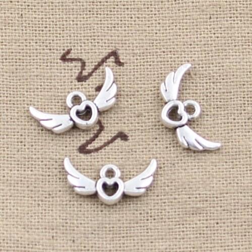 30pcs Charms Fly Heart 16x10mm Antique Making Pendant fit,Vintage Tibetan Silver color,DIY Handmade Jewelry