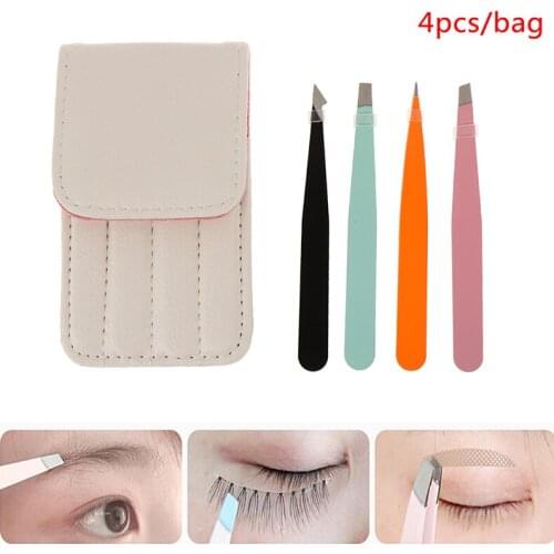 4Pcs/bag Stainless Steel Eyebrow Tweezers Point Slant Flat Tip Removal Makeup Professional Hair Removal Eyebrow Pliers Clip