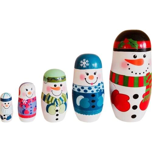 5Pcs/Set santa clause Snowman Wooden Russian Doll Wish Matryoshka Dolls Kid Baby tumbler Toy drop shipping