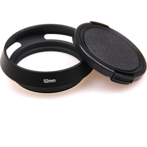 52mm Screw-in metal tilted vented Lens Hood + Lens cap For Fujifilm Olympus Panasonic Canon Sony Nikon camera Lens