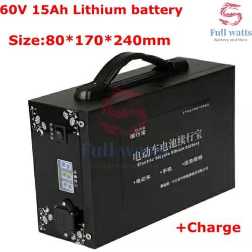 Ebike Battery 60V 15AH +LED Battery Capacity Display 2A Charger for 1000W 2000W Electric Bicycle Motorcycle Emergency Lighting