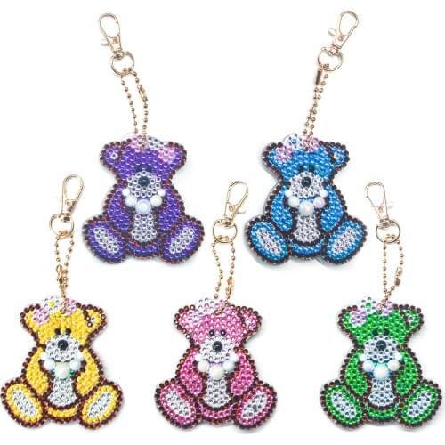 5Pcs DIY Bear Full Diamond Key Ring Girl Bags Diamond Embroidery Hanging Decoration Cross Stitch Keychain Crafts Festival Gifts