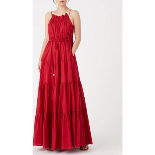 Australia Minority Thailand Bali Island Holiday Style Pleated Sling Loose and Elegant Big Swing Dress Mop Floor Long Skirt Fairy