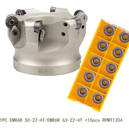 1PCS EMR6R 50mm 60mm 2flute and 10pcs RPMT1204 round inserts face mill milling cutter cnc milling tools