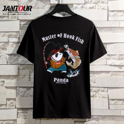 2021 New Original Chinese Style Cute Panda Embroidery Breathable Cotton Short Sleeve T-Shirt MenS Large Youth Black T-Shirt Men