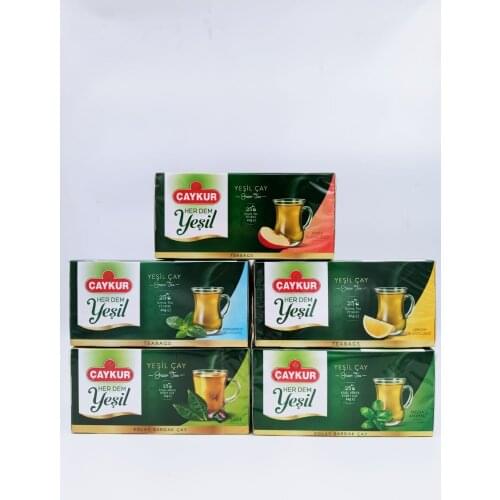 PERFECT DRINKS WITH GREAT TASTE Çaykur Green Strained Tea Bag 5 Pieces (Plain, Mint, Apple, Lemon and Melissa) FREE SHİPPİNG