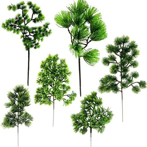 Artificial Pine Tree Branches Plastic Pinaster Cypress Grass Wedding Needle Leaves Wreath Leaf Branch Plants Home Office Decor