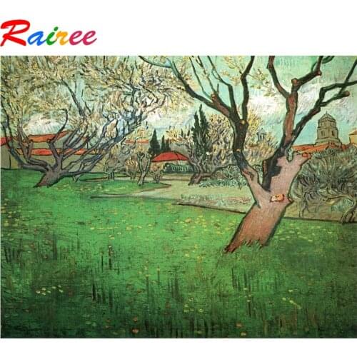 Rairee Great Artist Van Gogh 5D DIY Diamond Painting "Arles Trees and Flowers" Diamond Embroidery Rhinestones Mosaic Painting