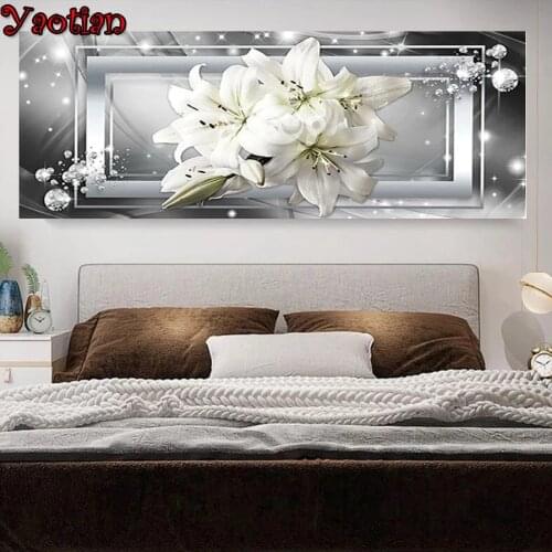 Large 5D DIY Diamond Painting White Lily Diamond Embroidery Rhinestone Pictures Handmade Gift,Sofa background wall decoration