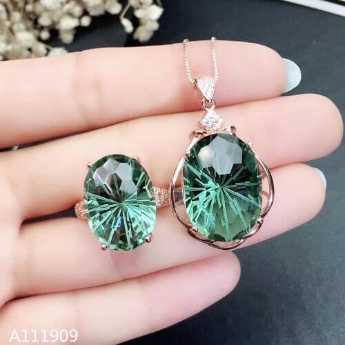 KJJEAXCMY boutique jewelry 925 sterling silver inlaid Green crystal necklace pendant ring ladies Suit beautiful