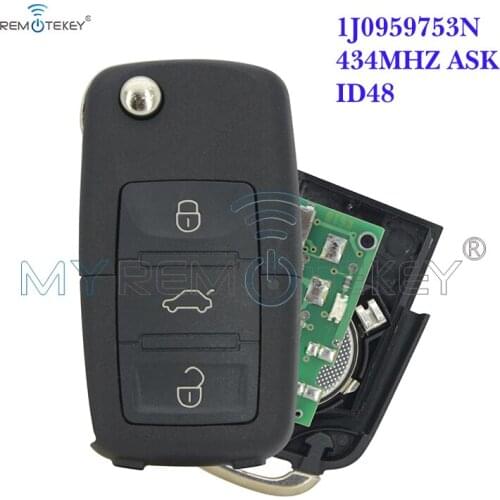 Remtekey Flip car remote key 433.9MHZ ASK ID48 chip 1J0959753N for VW Volkswagen Golf Passat Polo 2000 2001 2002 2003
