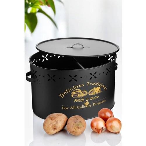 Onion Potato and Garlic Storage Container Box Metal Black Basket Organizer Big Food Container For Kitchen Storing Onion Potato