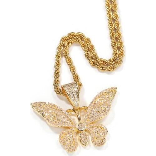The Bling King New Butterfly Fashion Pendant Punk Style Hiphop Jewelry Male Gift Copper With AAA Zirconia Stones Free Chian